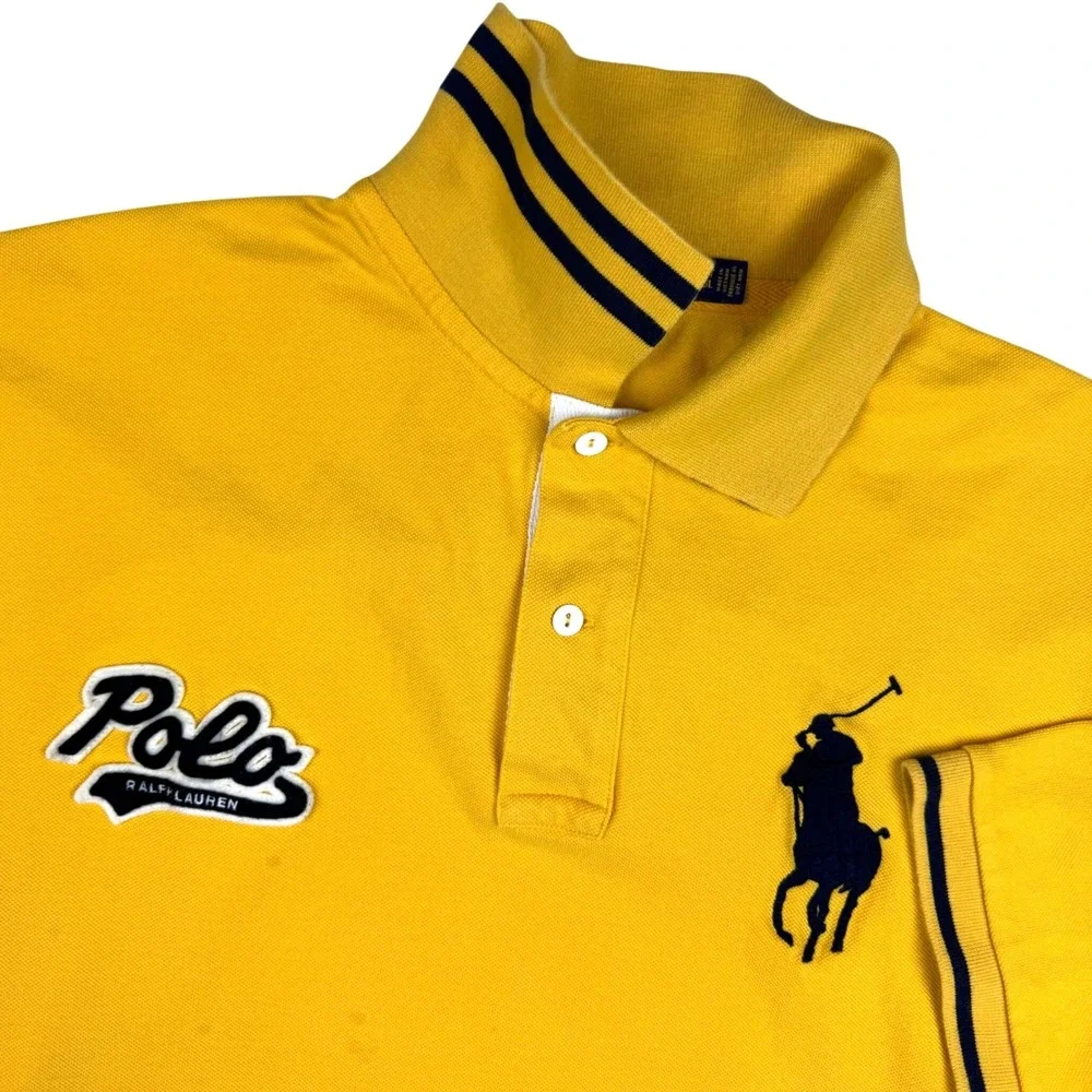 Polo Ralph Lauren Polo Shirt Big Navy Pony Patch Mens 2XLT Yellow Preppy Classic